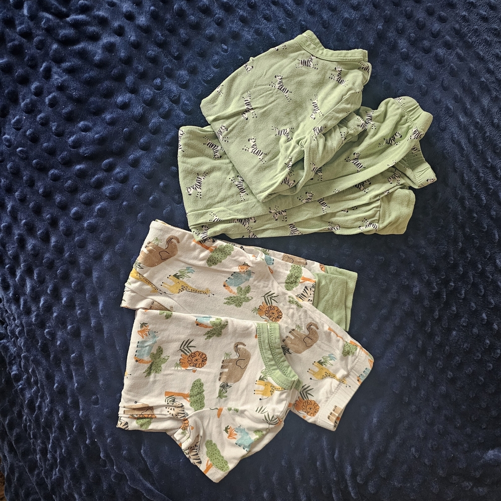 Little Me Green and Cream Jungle Animal Pajama Set